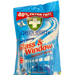 GREEN SHIELD – langų ir stiklų valymo servetėlės, 70 vnt.