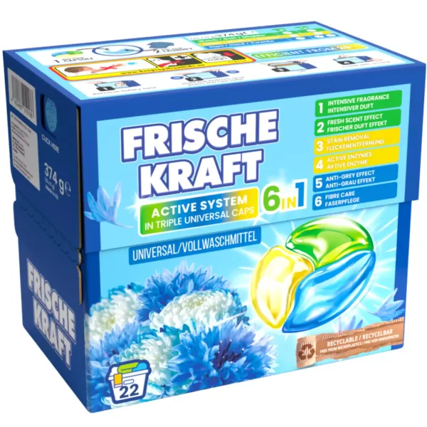 Frische Kraft 6in1 universalios skalbimo kapsulės, 22 vnt. - Image 2